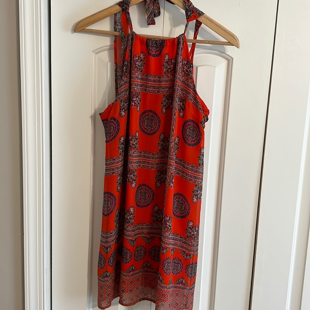 Lulus Orange multicolor high neck dress